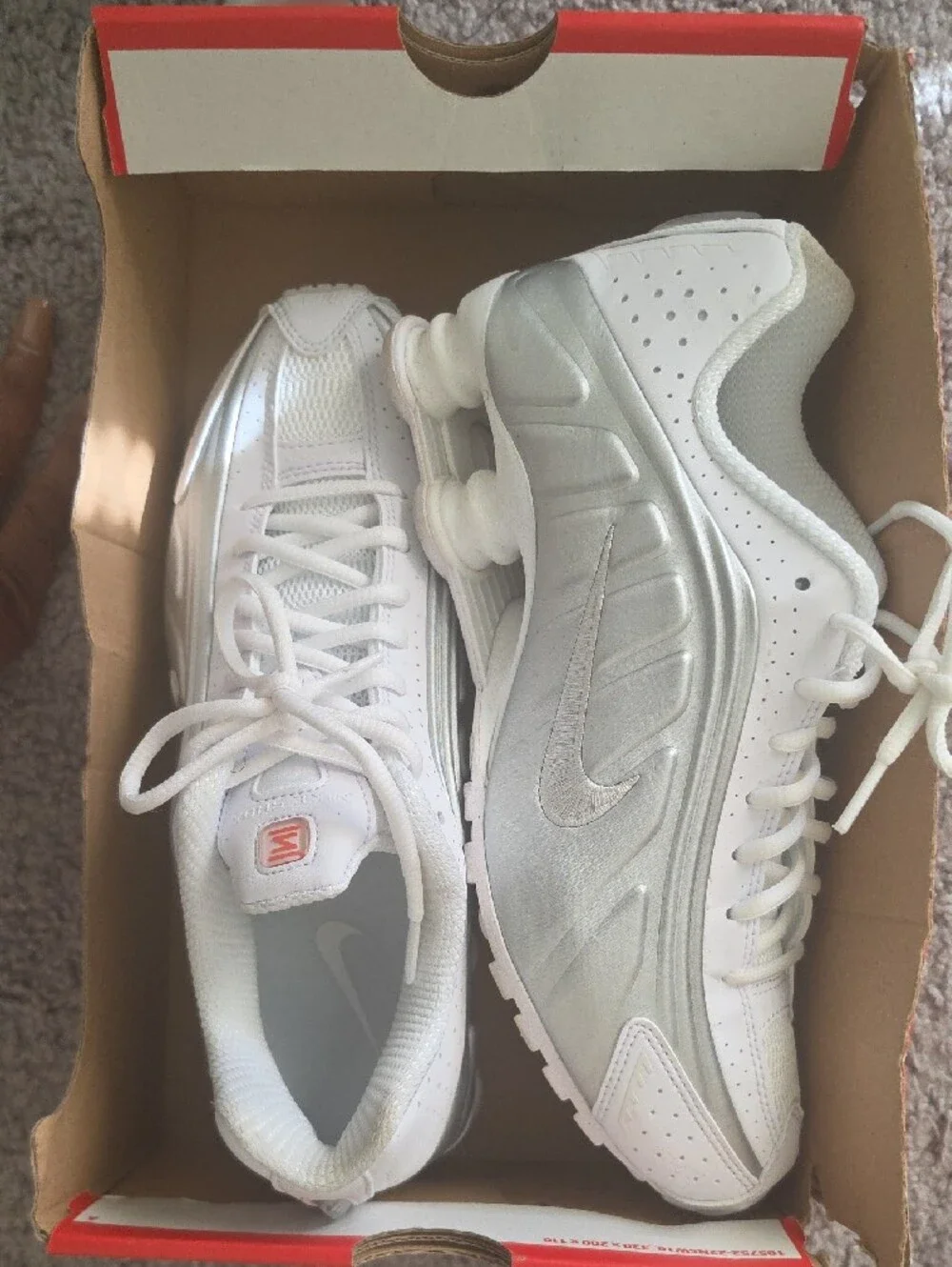 Nike Shox White and Silver Lace-Up Sneakers